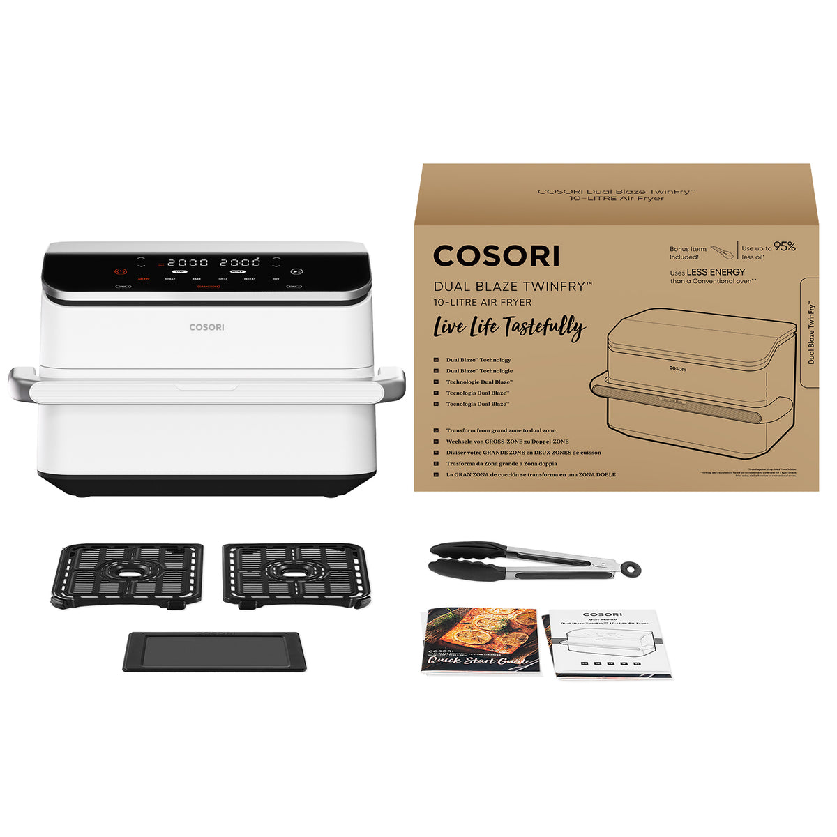 Cosori Freidora de Aire Dual Blaze TwinFry 10 L-Air Fryer Blanca