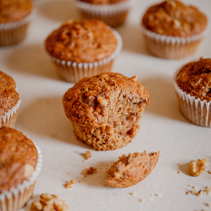 Muffins de plátano, nueces y kéfir